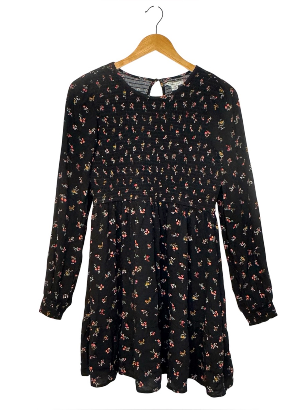 American Eagle Outfitters Black Colourful Floral Design Smock Summer Mini Dress